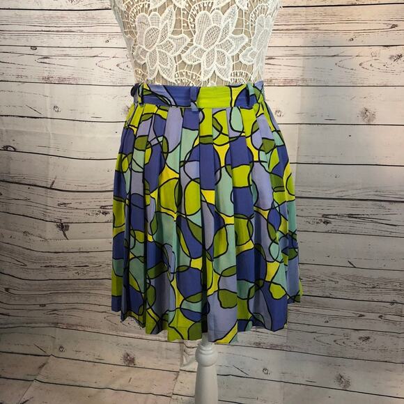 Vintage K•I•K•I•T Maurice Sasson Silk Abstract Print Skirt yellow & blue size 10 - Picture 10 of 12